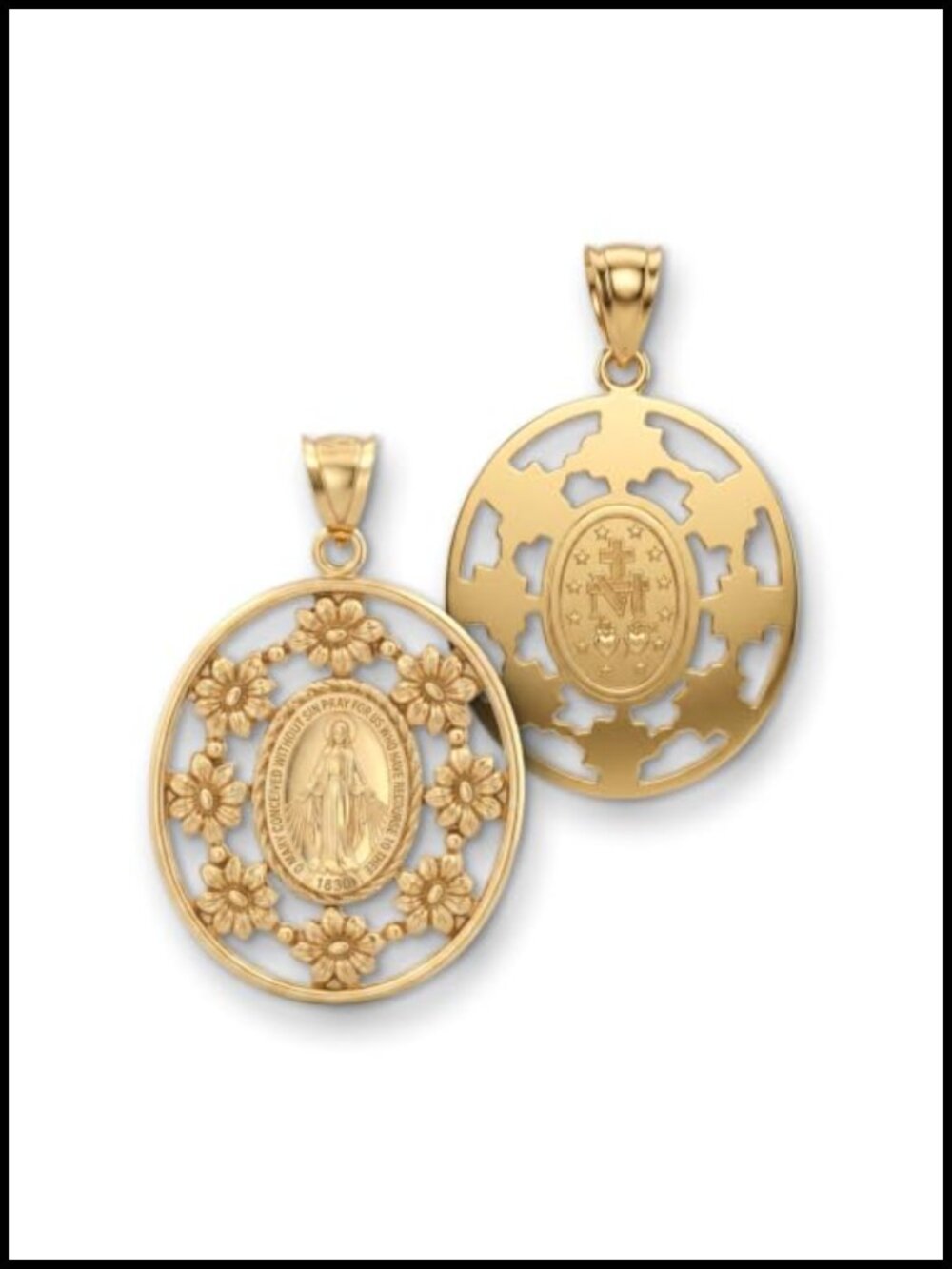 14K Yellow Gold Virgin Mary Religious Pendant Necklace
